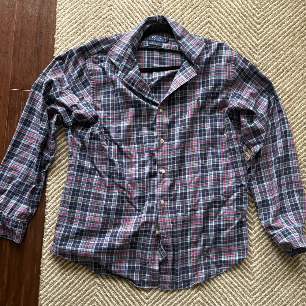 Polo by Ralph Lauren Navy, Pink & White Plaid Button-Down Shirt